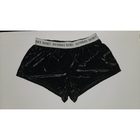 Victoria's Secret Logo Waistband Black Crushed Velvet Lounge Shorts XS - Picture 1 of 5